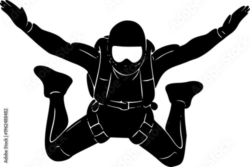 minimalist Skydiver man extreme sport freedom vector black color silhouette
