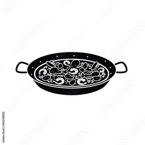 Delicious Seafood Paella Dish in a Traditional Pan.