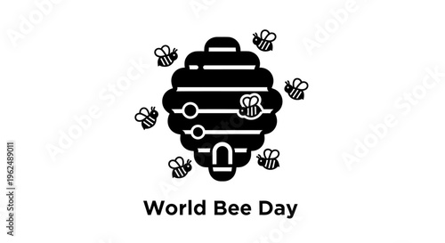 Black and white bee illustration.