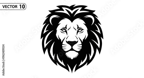 Black and white lion head illustration.