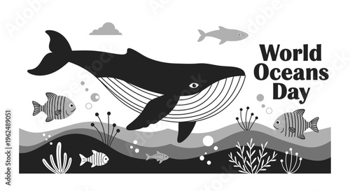 Black and white whale swimming ocean 1.