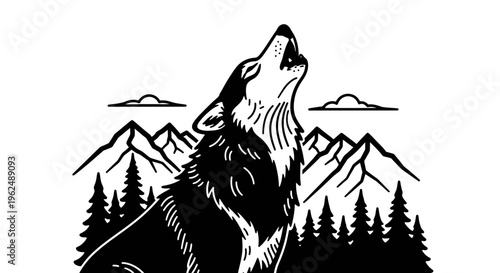 Black and white wolf howling loud.