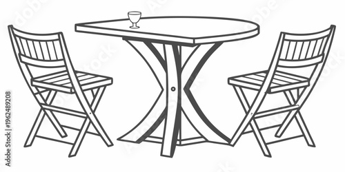 A simple illustration of a round table with two chairs