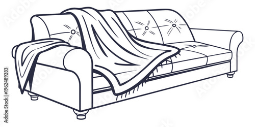 A cozy beige sofa with a plaid blanket and pillows for a comfortable seating area