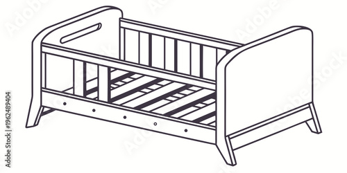 A wooden crib with a slatted design and a lower mattress support level