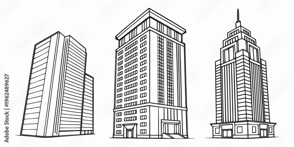 Fototapeta premium Three distinct skyscrapers showcasing diverse architectural styles