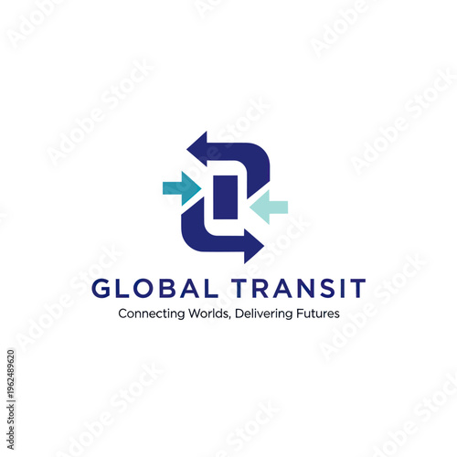 Global Transit Logo Featuring Interlocking Arrows and Modern Typography.
