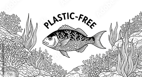 Fish Plastic Free Ocean Illustration.
