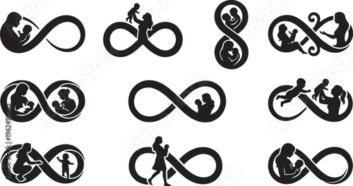 Black and white line of people performing various activities and sports line people silhouettes