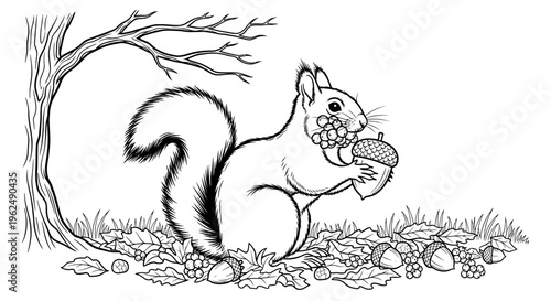 Squirrel Holding Acorn in Paws.