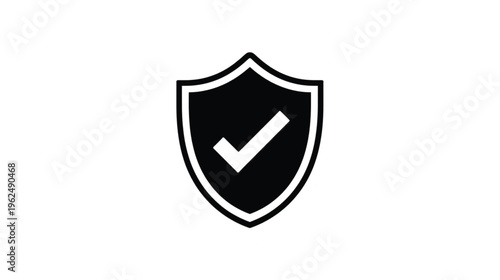 Secure Emblem of Trust: A bold, minimalist design featuring a shield with a check mark, representing security, protection, and verification. Embodying trust and reliability.