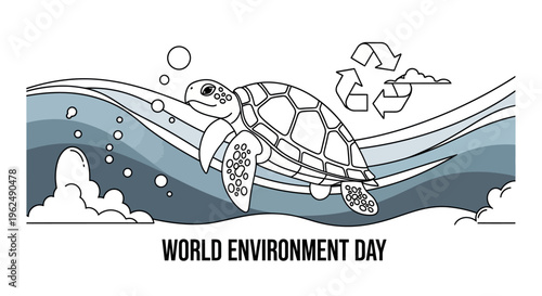 Turtle swimming in ocean waves.