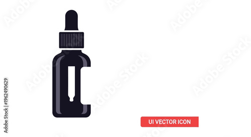 Black glass dropper bottle in minimalist style with soft lighting for packaging design