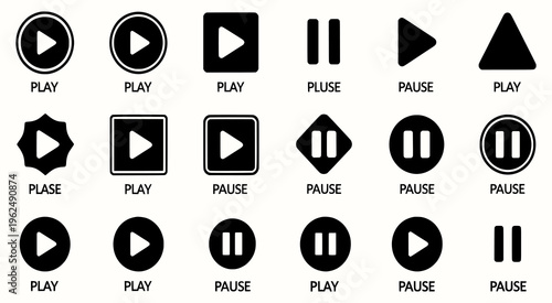 Black play and pause button icons