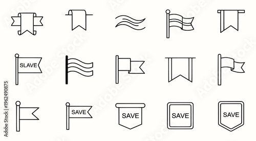 A collection of flags and banners with various designs