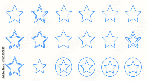 Blue star icons in various shapes and sizes