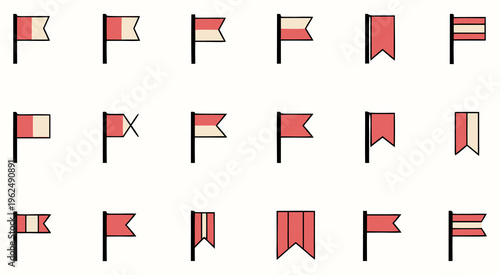 A collection of red and white flag icons on poles