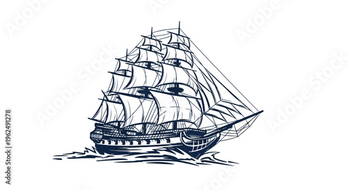 Vector illustration of vintage sailing ship illustration