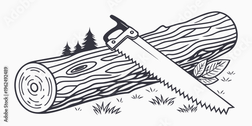 A handyman using a chainsaw to cut a large tree trunk into smaller pieces