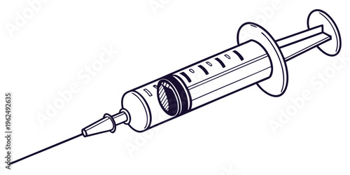 A detailed illustration of a medical syringe with a sharp needle attached