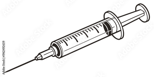 A detailed illustration of a medical syringe with a needle