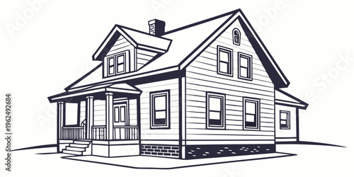 A charming two-story house with a welcoming front porch and traditional architectural details