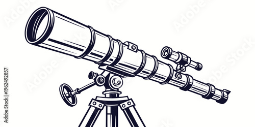 A vintage telescope mounted on a sturdy tripod, ready for celestial observations.