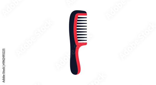 Red and black plastic comb on white background in simple close-up for grooming