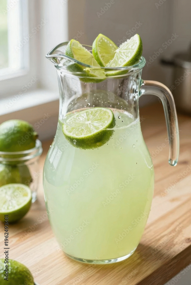 Fototapeta premium Fresh lime juice with mint served in a glass on a clean background