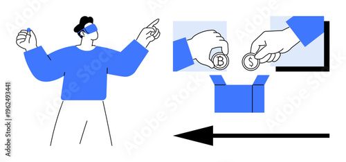 Cryptocurrency concept. Cryptocurrency exchange with digital wallets and blockchain transactions. Cryptocurrency ensures secure online payments. For fintech, e-commerce, finance apps, digital banking