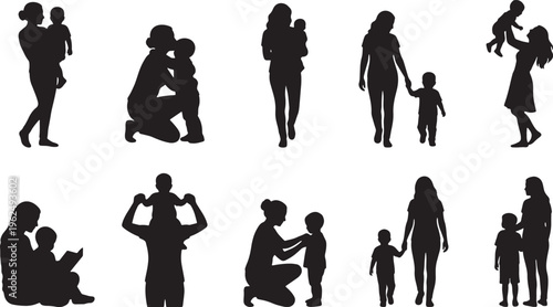Black silhouette of diverse people in various poses and activities black silhouettes 1