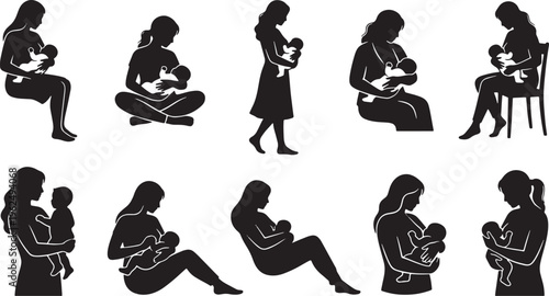 Black silhouette of diverse people performing various activities and exercises black silhouettes