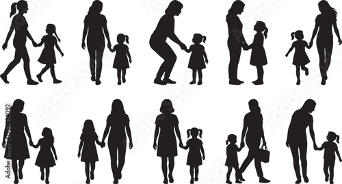 Black silhouette of diverse people in various poses and activities black silhouettes