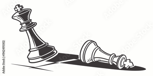 Chess pieces knocked over on a black and white checkered board