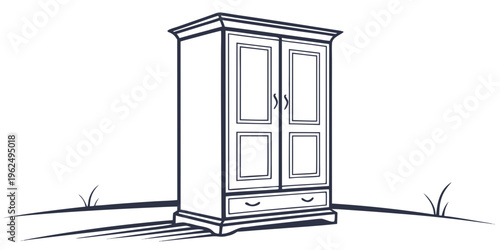 A vintage wooden cabinet with intricate carvings and two doors standing on a wooden floor.