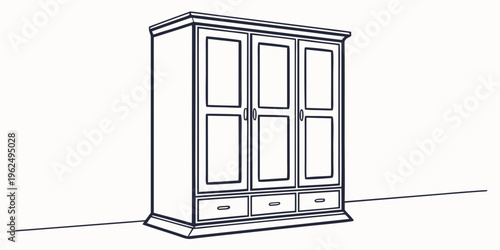 A tall wooden cabinet with glass doors and a drawer at the bottom