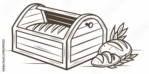 A wooden toolbox with a hammer and a roll of tape next to it on a flat surface