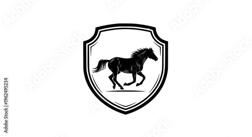 Vintage mustang horse silhouette shield badge vector for western ranch wildlife and equine emblem design isolated on white