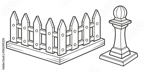 A decorative fence and pedestal with a ball on top, perfect for garden ornaments