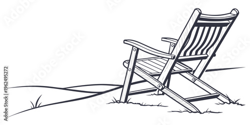 A vintage wooden deck chair with a curved backrest and armrests.