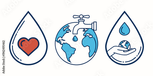 Illustration depicting the importance of water for life, the planet, and hygiene