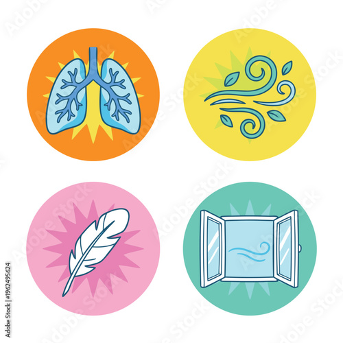 Set of Icons Representing Respiration and Air Quality.