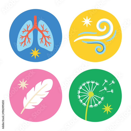 Set of Icons Representing Respiratory Health and Allergies.