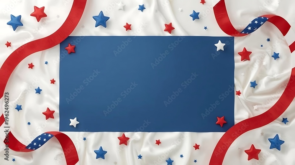 Obraz premium Patriotic Ribbon and Star Border Background with Blue Copy Space