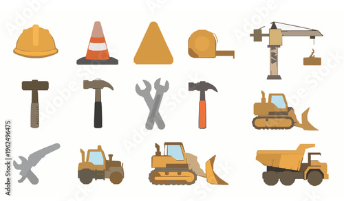 Modern hand drawn construction icons grouped by category with tools vehicles and safety elements for app and infographic design vector