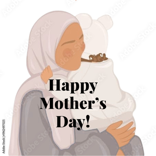 Mother's Day Embrace: A tender moment as a mother lovingly embraces her child, a heartfelt illustration perfect for celebrating Mother's Day, exuding warmth and affection.