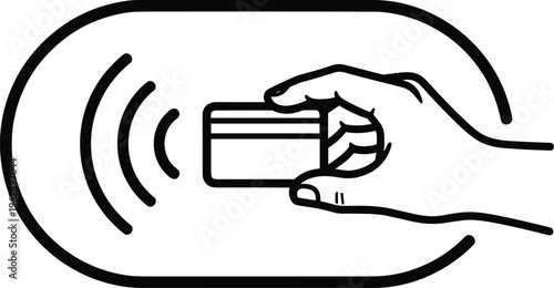 Hand holding credit card with wireless payment symbol contactless payment