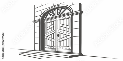 A grand entrance with a large arched doorway and intricate detailing.