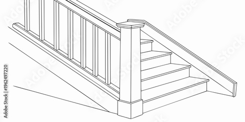 A detailed drawing of a staircase with a railing, showing the steps and the structure