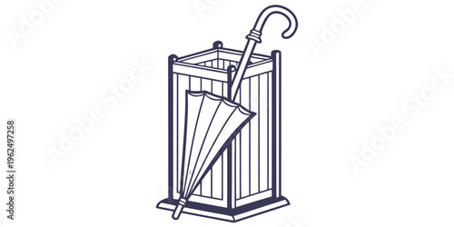 An illustration of a vintage birdcage with a perch and a hook for hanging.